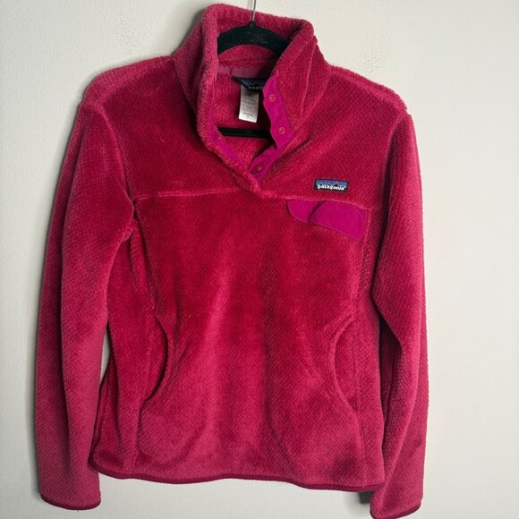 Patagonia Women's Red pink Re Tool Snap T Fleece Pullover - Size M Medium - Picture 2 of 4